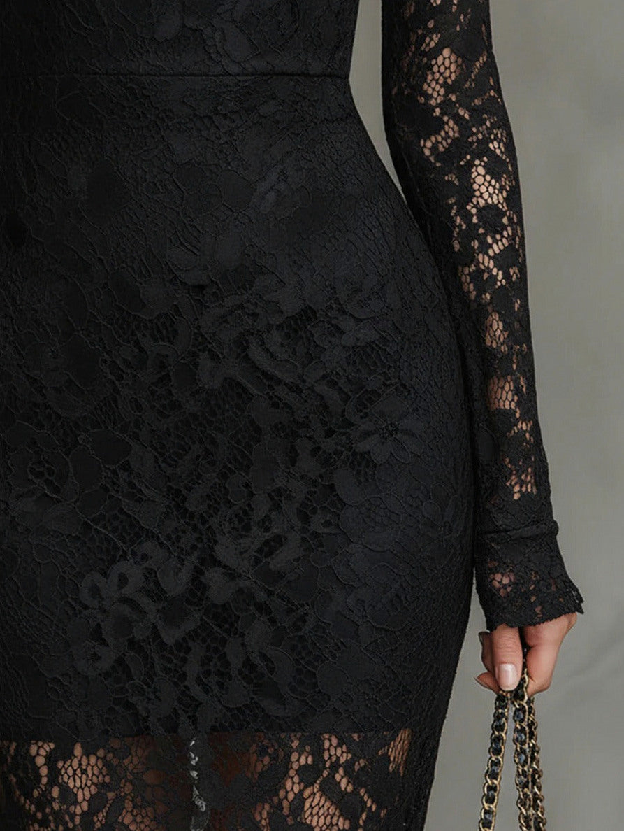 Lace Long Sleeve Mermaid Midi Dress