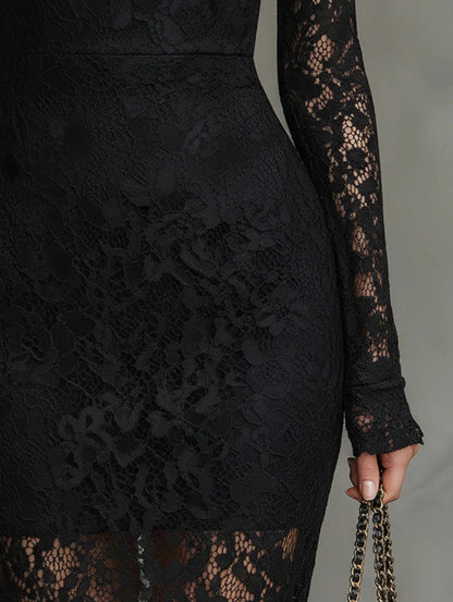 Lace Long Sleeve Mermaid Midi Dress