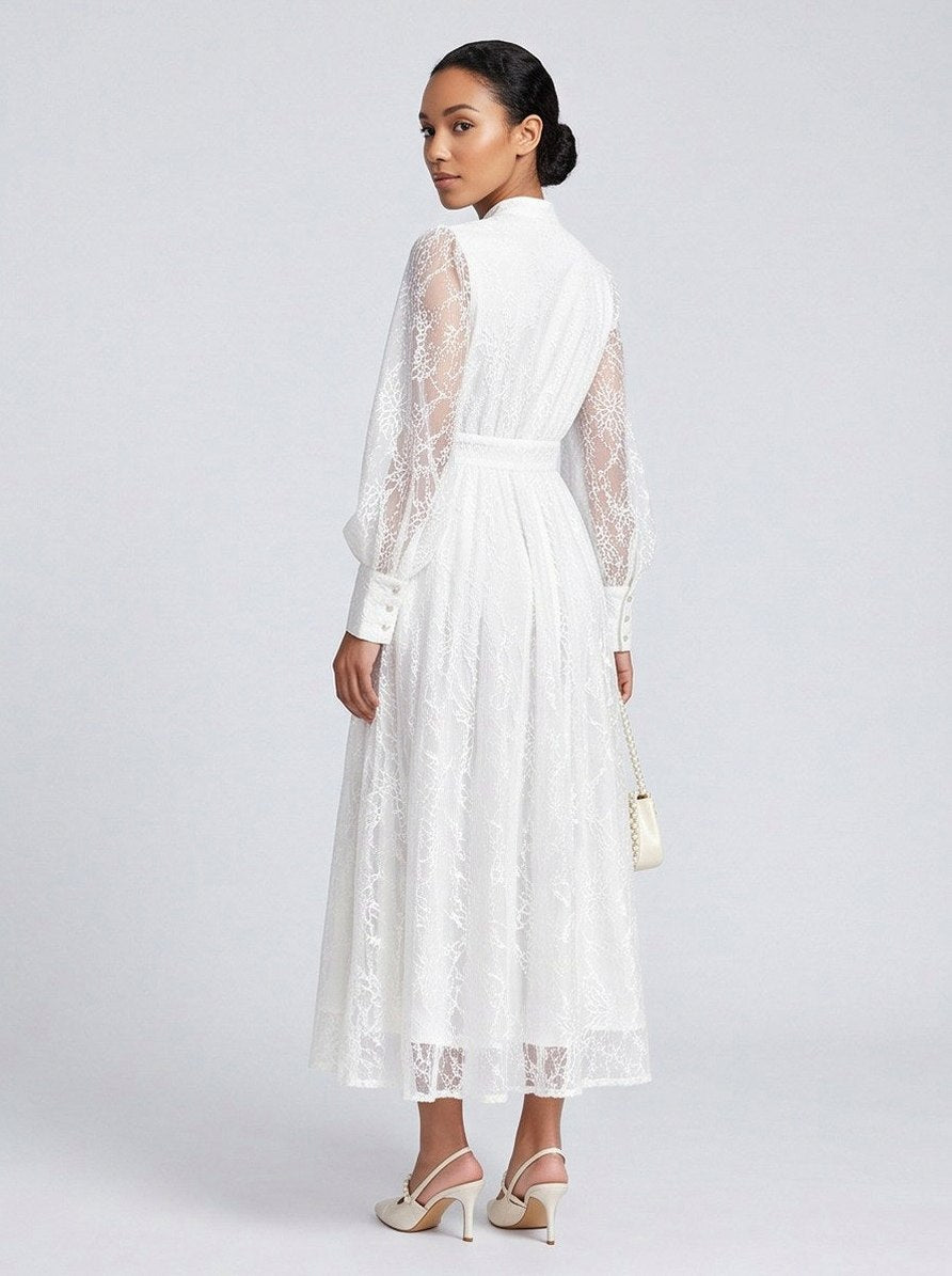 Lace Long Sleeve Midi Shirt Dress