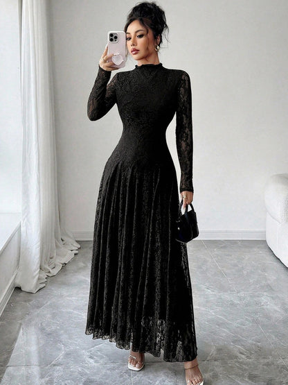 Lace High Neck Long Sleeve Modest Maxi Dress
