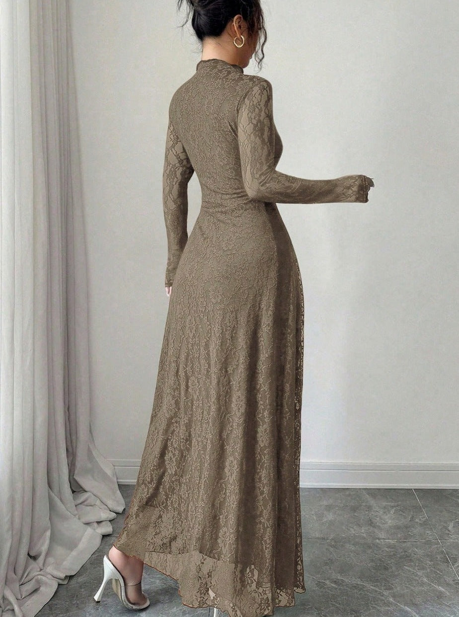 Lace High Neck Long Sleeve Modest Maxi Dress