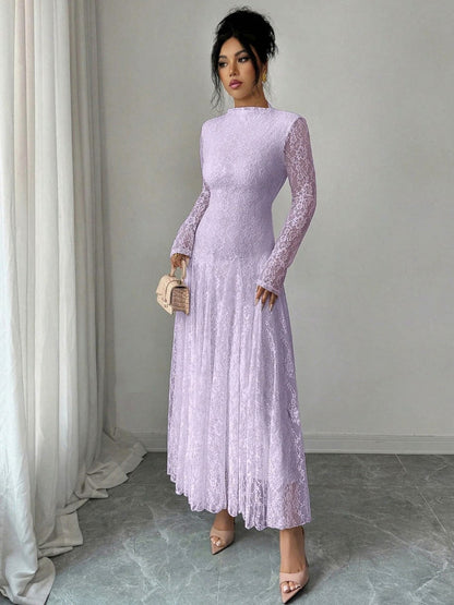 Lace High Neck Long Sleeve Modest Maxi Dress