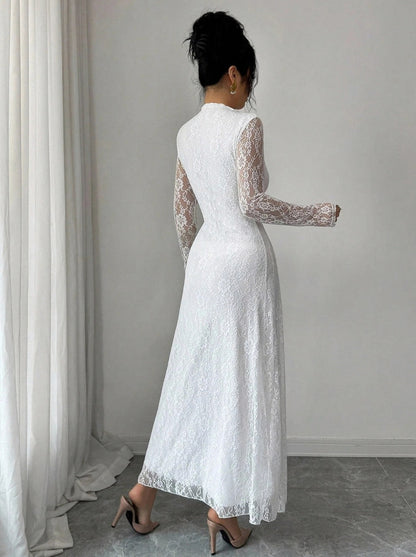 Lace High Neck Long Sleeve Modest Maxi Dress