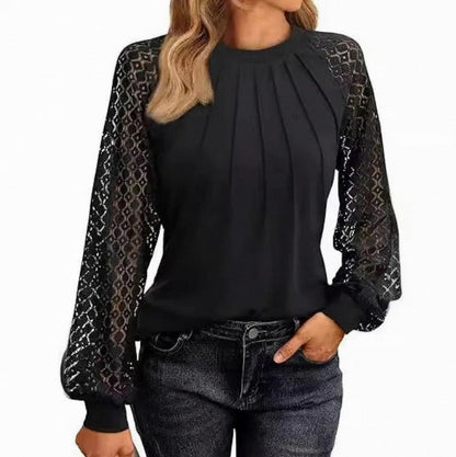 Lace Long Sleeve Pleated Blouse