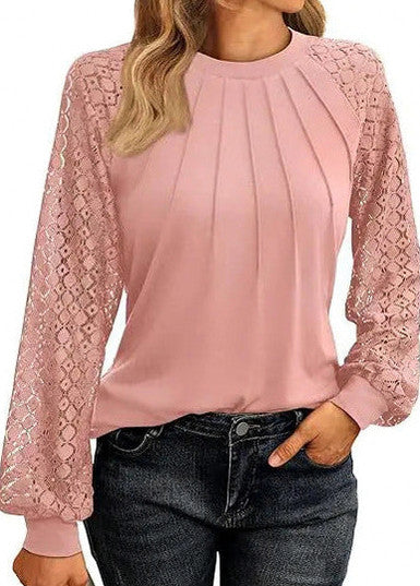Lace Long Sleeve Pleated Blouse