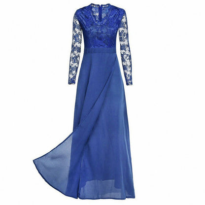 Lace Long Sleeve Pleated Maxi Dress
