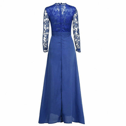 Lace Long Sleeve Pleated Maxi Dress