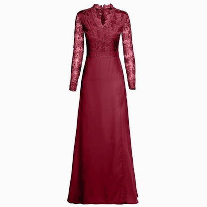 Lace Long Sleeve Pleated Maxi Dress