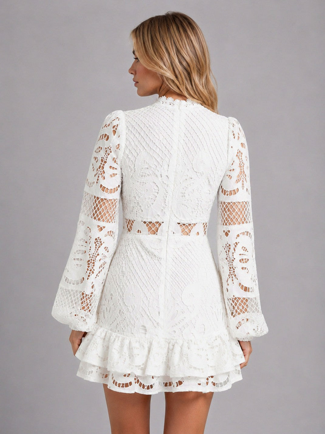 Lace Long Sleeve Ruffle Mini Dress