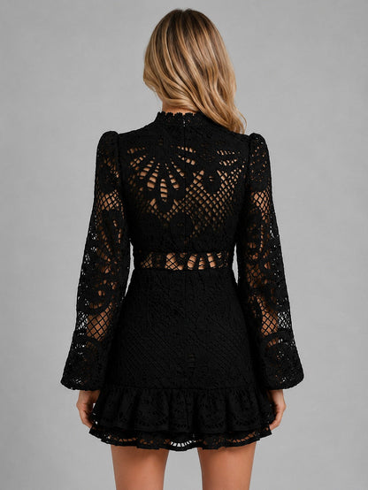 Lace Long Sleeve Ruffle Mini Dress