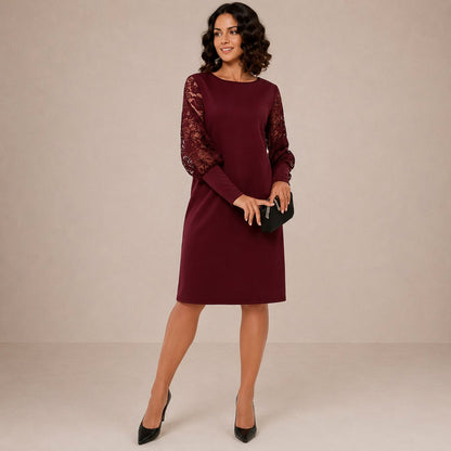 Lace Long Sleeve Shift Midi Dress
