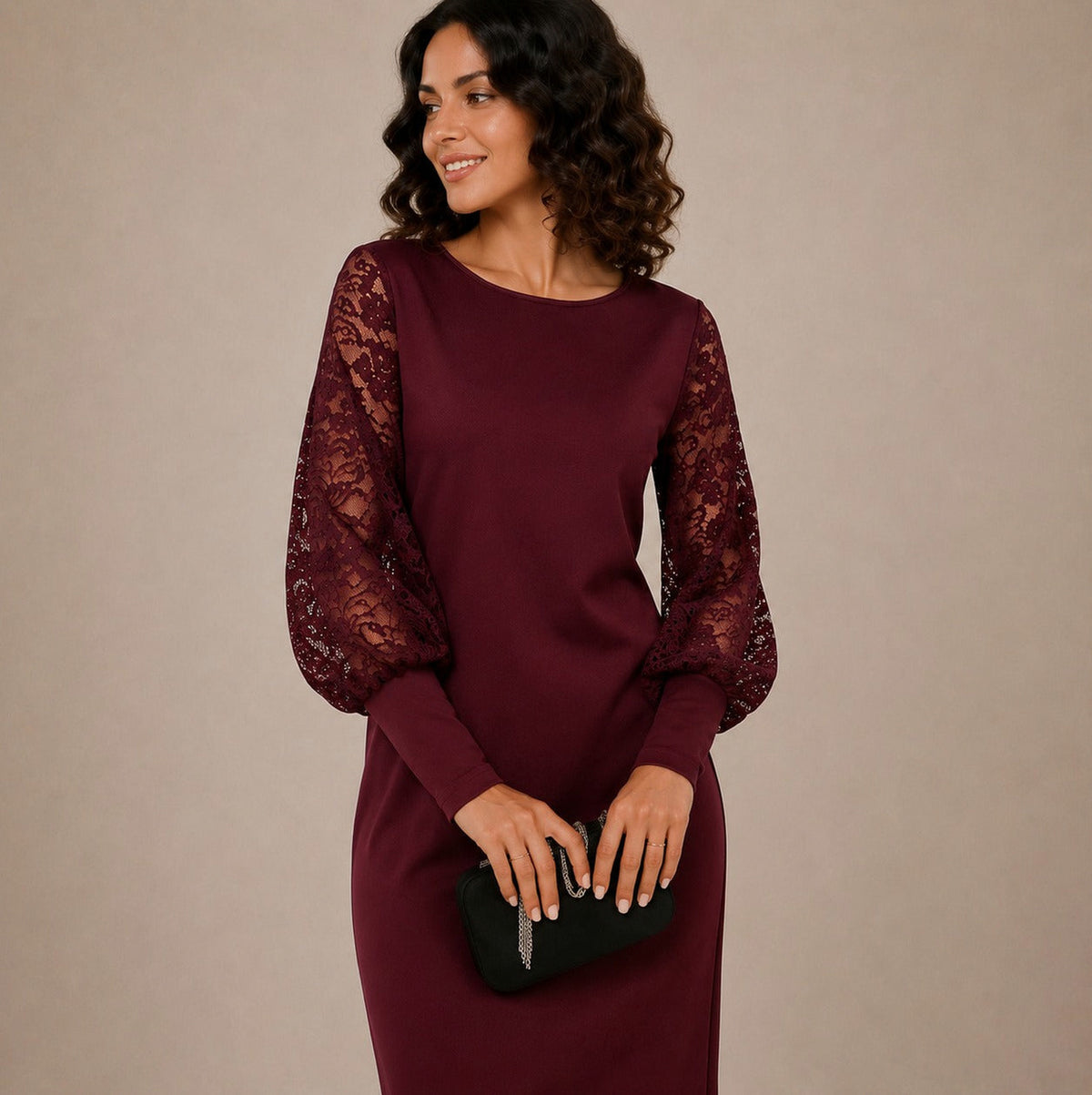 Lace Long Sleeve Shift Midi Dress