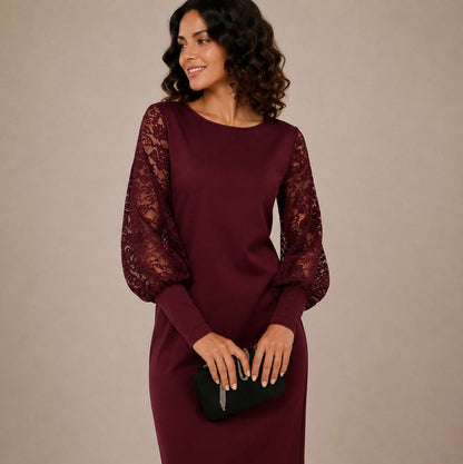 Lace Long Sleeve Shift Midi Dress