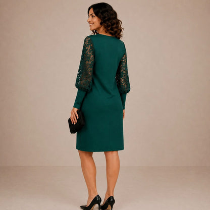 Lace Long Sleeve Shift Midi Dress