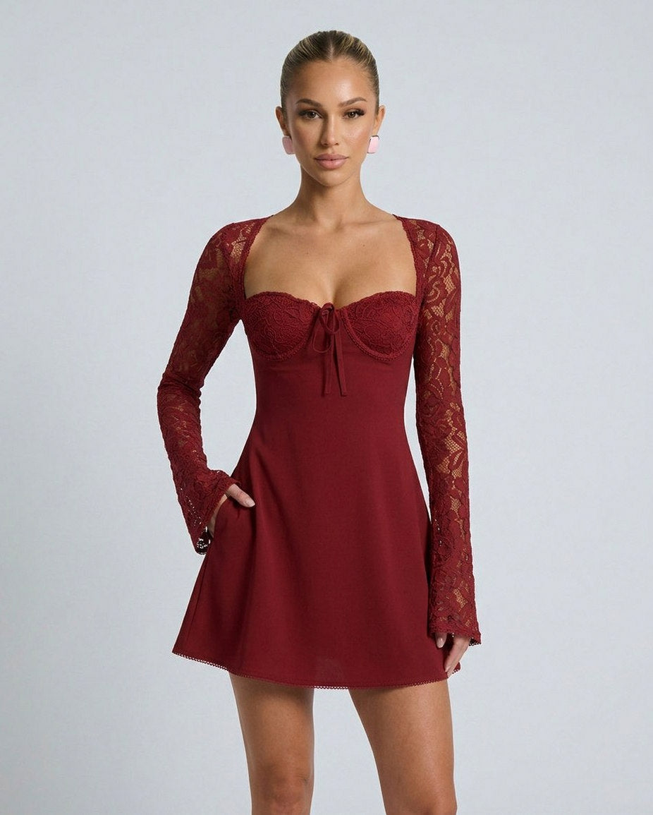Lace Long Sleeve Sweetheart Mini Dress