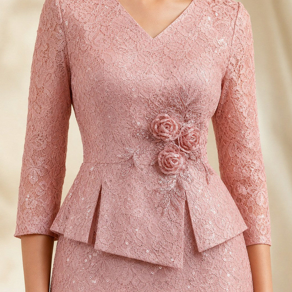 Lace Peplum Sleeve Midi Dress