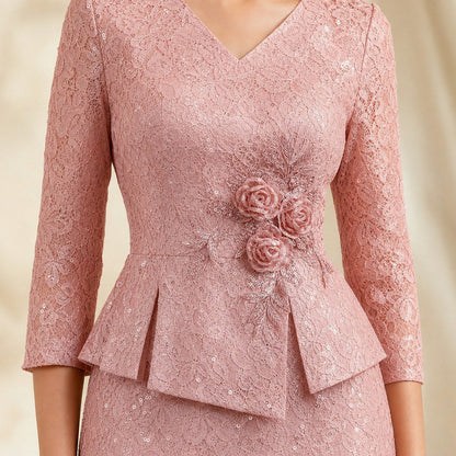 Lace Peplum Sleeve Midi Dress