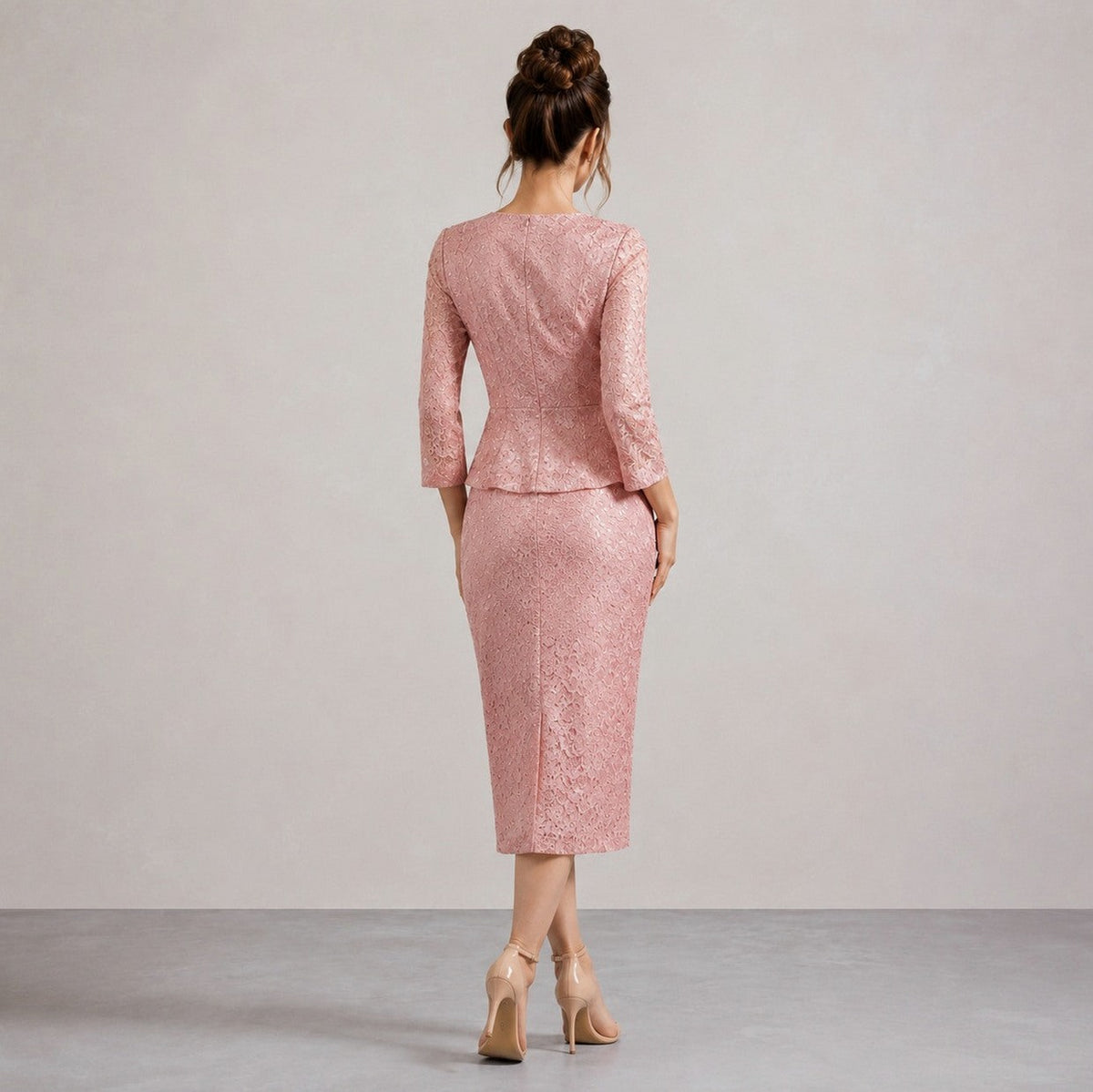 Lace Peplum Sleeve Midi Dress