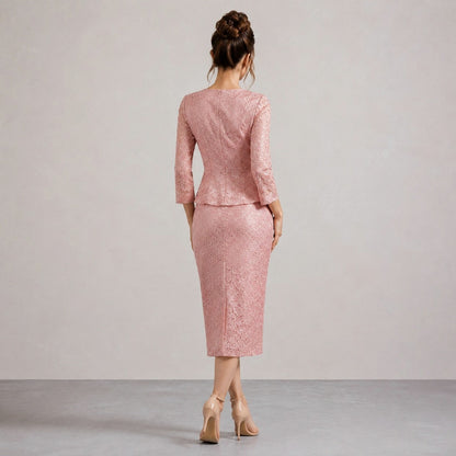 Lace Peplum Sleeve Midi Dress