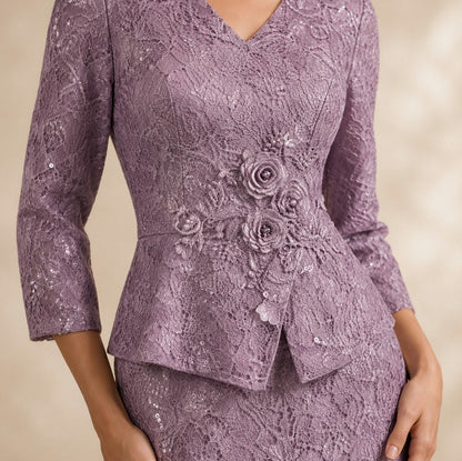 Lace Peplum Sleeve Midi Dress