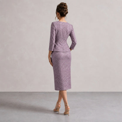 Lace Peplum Sleeve Midi Dress