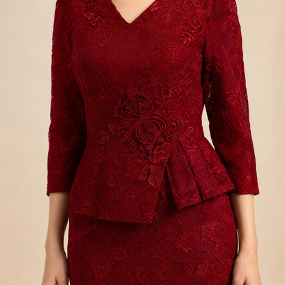 Lace Peplum Sleeve Midi Dress