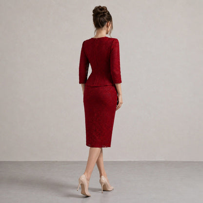 Lace Peplum Sleeve Midi Dress