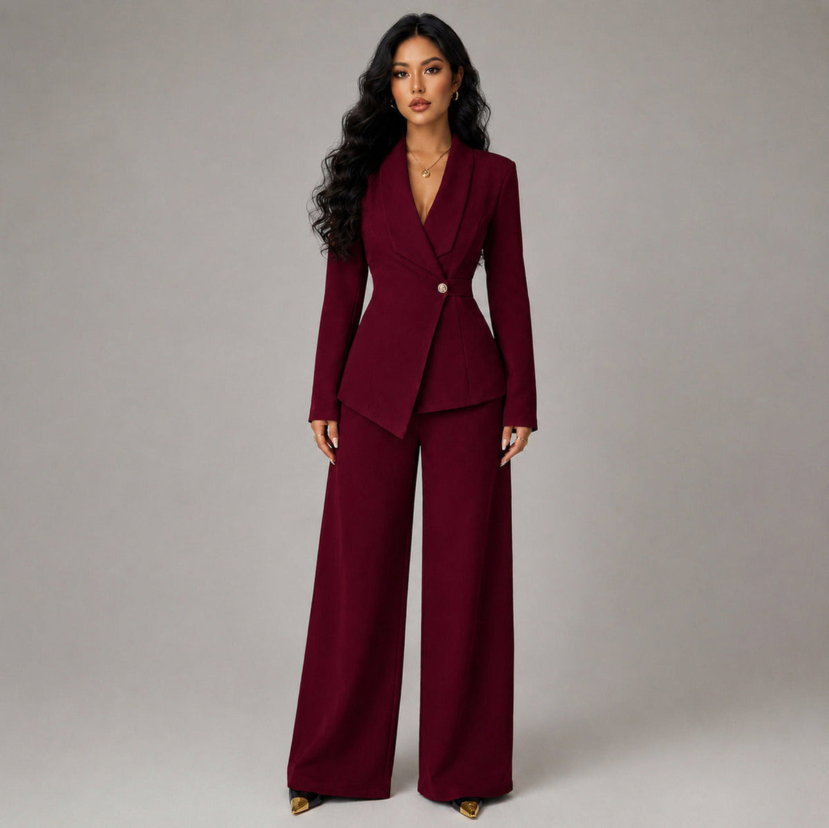 Long Sleeve Asymmetric Trouser Co Ord Set