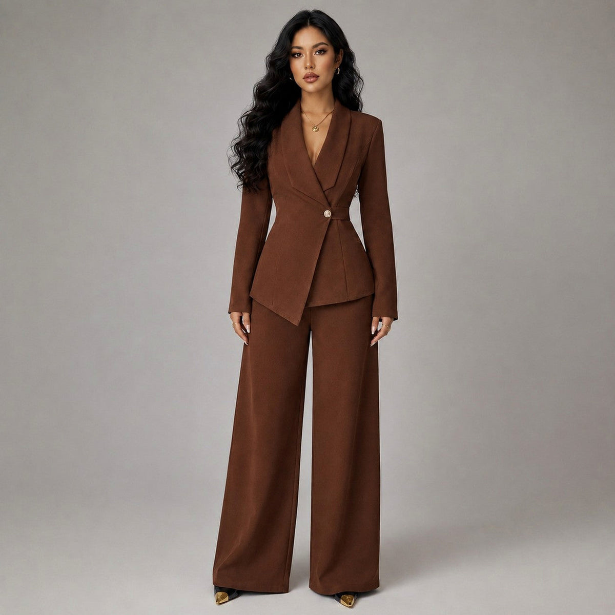 Long Sleeve Asymmetric Trouser Co Ord Set