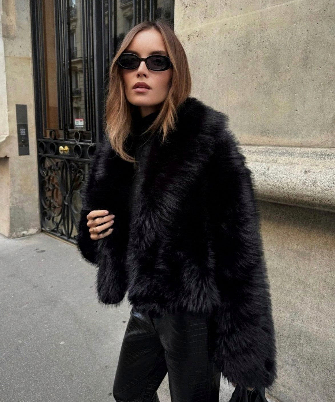 Long Sleeve Cropped Faux Fur Coat