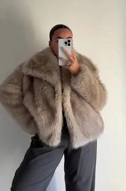 Long Sleeve Cropped Faux Fur Coat