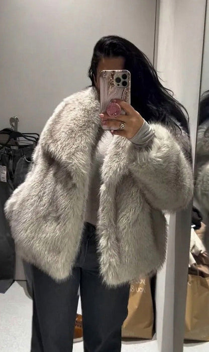 Long Sleeve Cropped Faux Fur Coat