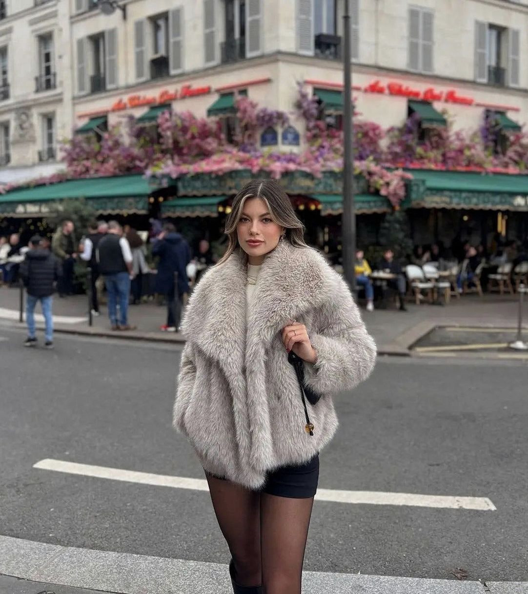 Long Sleeve Cropped Faux Fur Coat