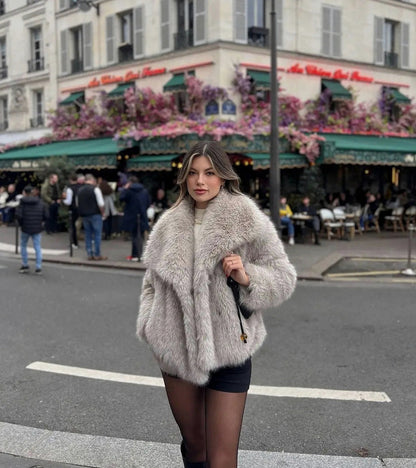 Long Sleeve Cropped Faux Fur Coat