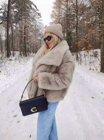 Long Sleeve Cropped Faux Fur Coat