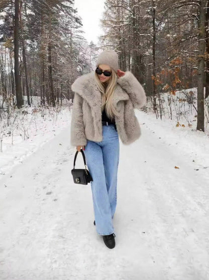 Long Sleeve Cropped Faux Fur Coat