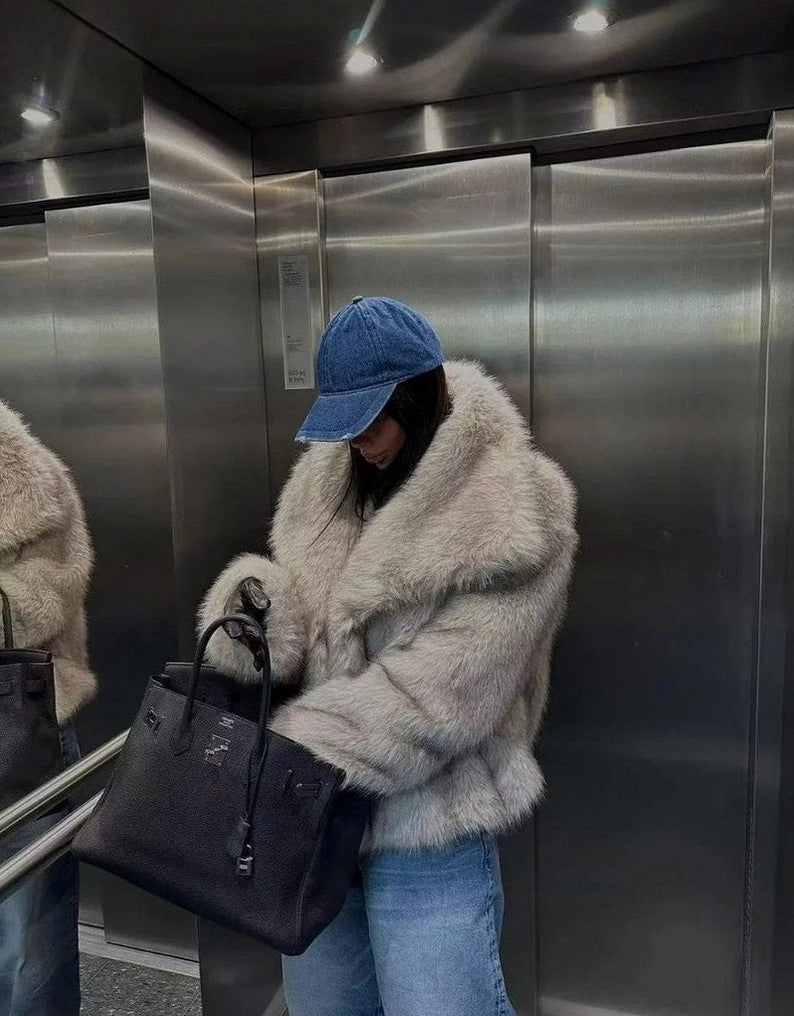 Long Sleeve Cropped Faux Fur Coat