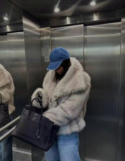 Long Sleeve Cropped Faux Fur Coat