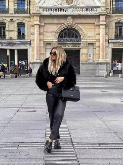 Long Sleeve Cropped Faux Fur Coat