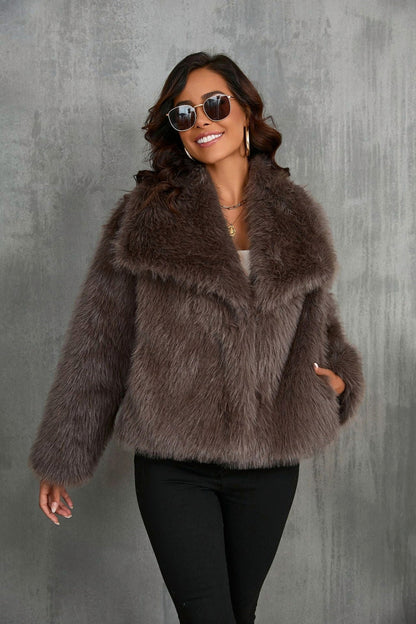 Long Sleeve Cropped Faux Fur Coat