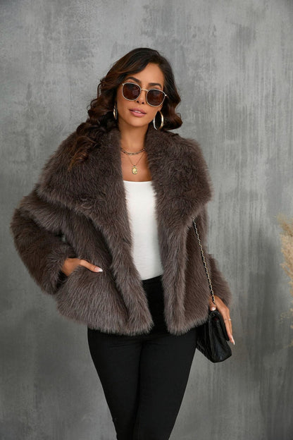 Long Sleeve Cropped Faux Fur Coat