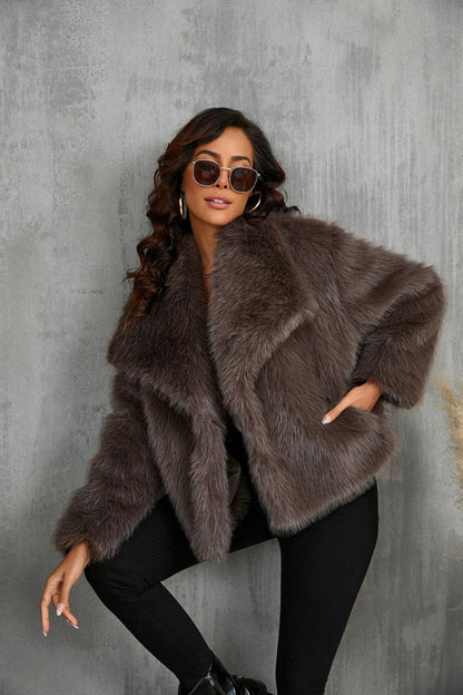 Long Sleeve Cropped Faux Fur Coat