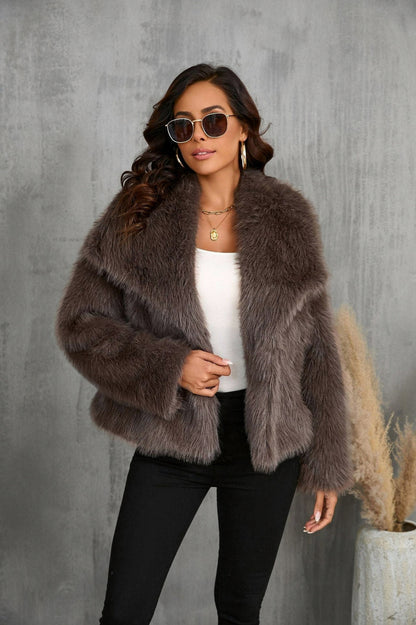 Long Sleeve Cropped Faux Fur Coat