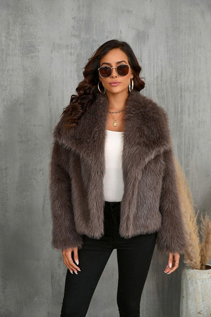 Long Sleeve Cropped Faux Fur Coat
