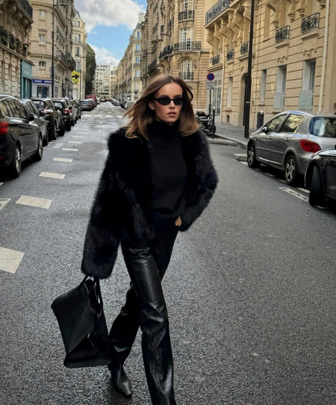 Long Sleeve Cropped Faux Fur Coat