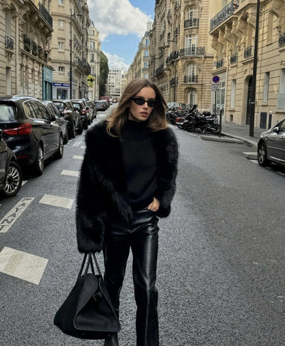 Long Sleeve Cropped Faux Fur Coat