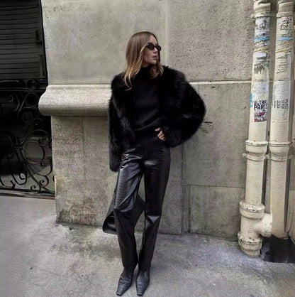 Long Sleeve Cropped Faux Fur Coat