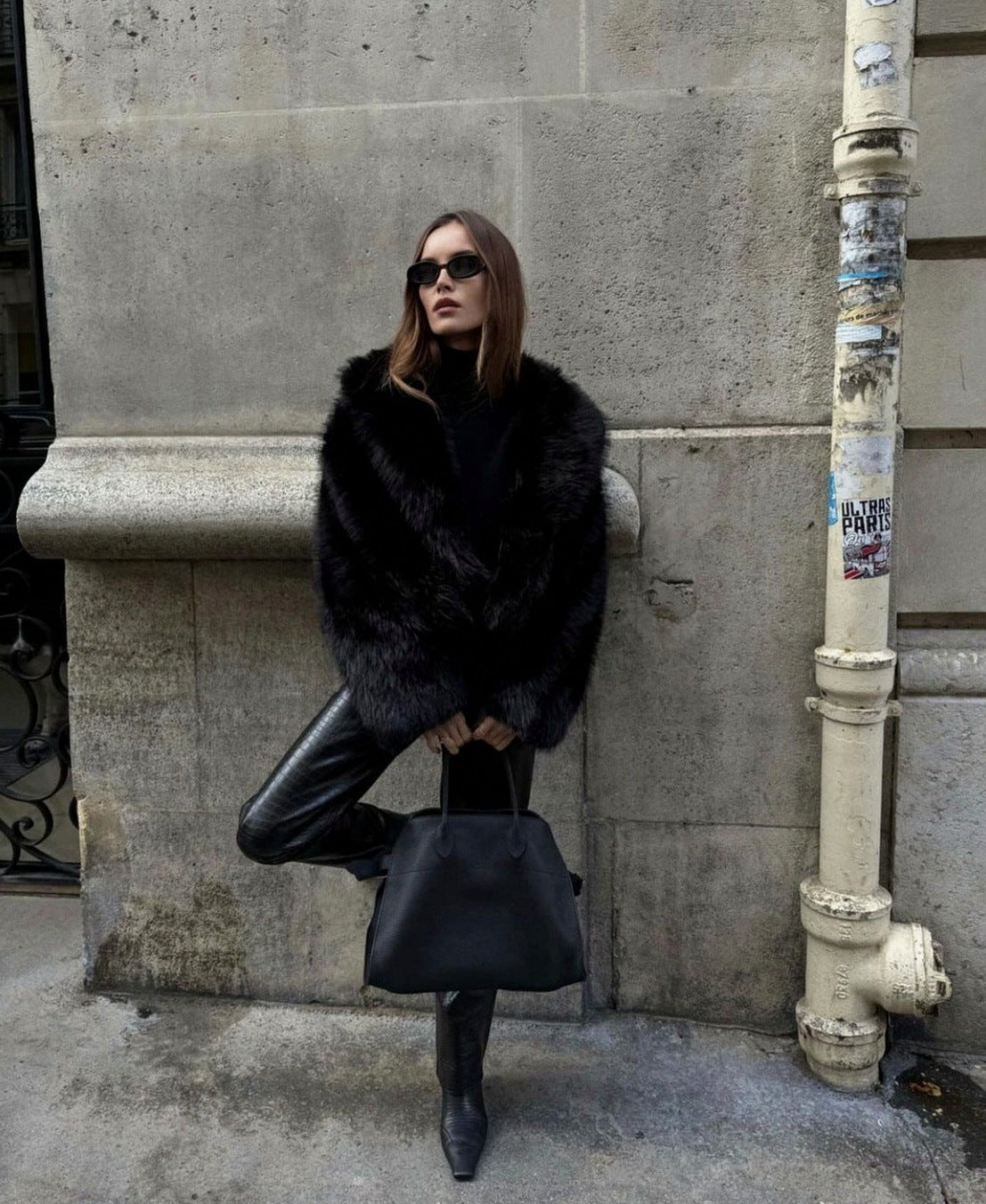 Long Sleeve Cropped Faux Fur Coat