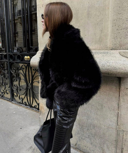 Long Sleeve Cropped Faux Fur Coat