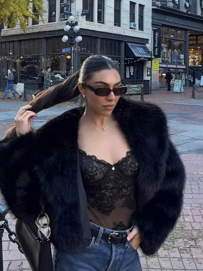 Long Sleeve Cropped Faux Fur Coat